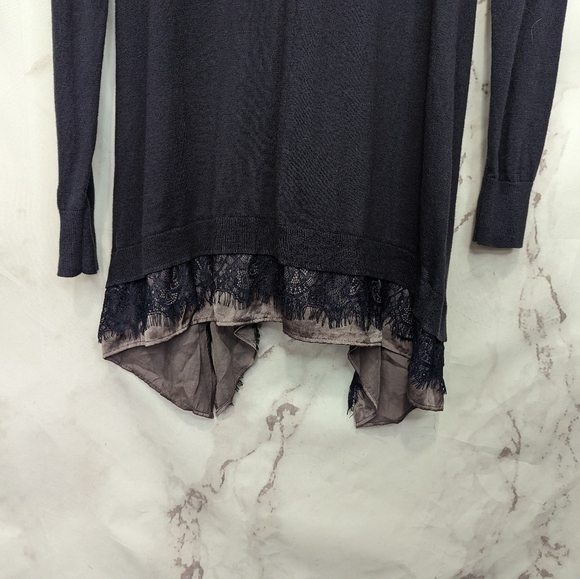 Logo by Lori Goldstein Cardigan Size Small V Neck Blue Chiffon Lace Trim Tunic - Picture 7 of 11